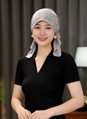 春夏繁花飘带包头丝巾帽女遮白发