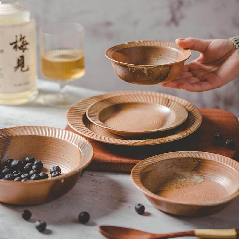 莳绘金缮麦穗系列碗盘餐具组合日式粗陶复古碗碟套装家用面碗汤盘,淘宝优惠券,粉丝福利购,淘宝优惠卷