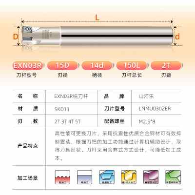 山河乐EXN03R刀杆数控双面快进给铣刀杆抗震高效铣刀杆LNMU0303 - 图1