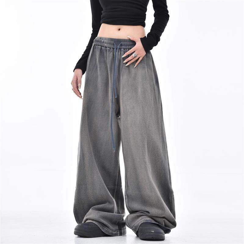 ORDERSTAGE美式复古水洗做旧阔腿卫裤男女宽松直筒休闲拖地长裤子,淘宝优惠券,粉丝福利购,淘宝优惠卷