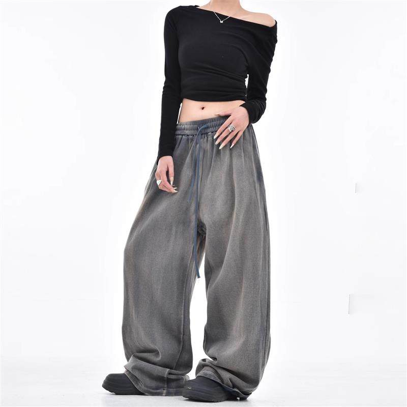 ORDERSTAGE美式复古水洗做旧阔腿卫裤男女宽松直筒休闲拖地长裤子,淘宝优惠券,粉丝福利购,淘宝优惠卷