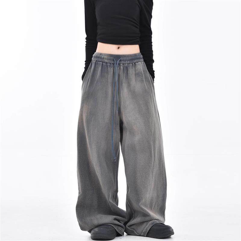 ORDERSTAGE美式复古水洗做旧阔腿卫裤男女宽松直筒休闲拖地长裤子,淘宝优惠券,粉丝福利购,淘宝优惠卷