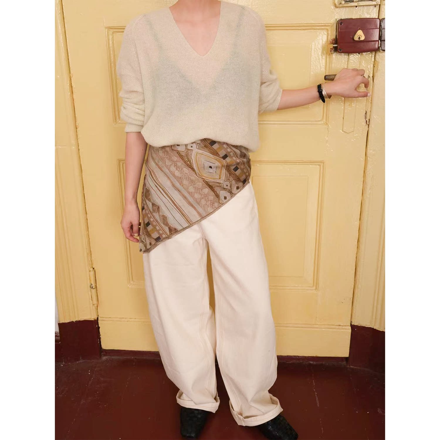 SecondMoon四季时髦百搭定制三色印花丝巾重磅复古方巾头巾腰带