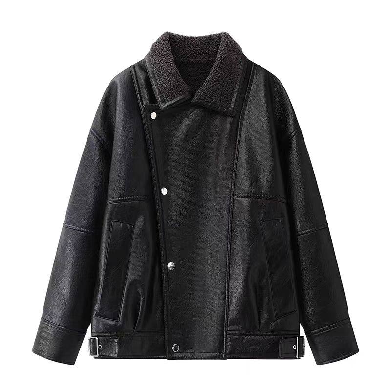 DN高端定制2025新款机车皮衣外套女2025冬季仿羊羔绒保暖翻领夹克,淘宝优惠券,粉丝福利购,淘宝优惠卷