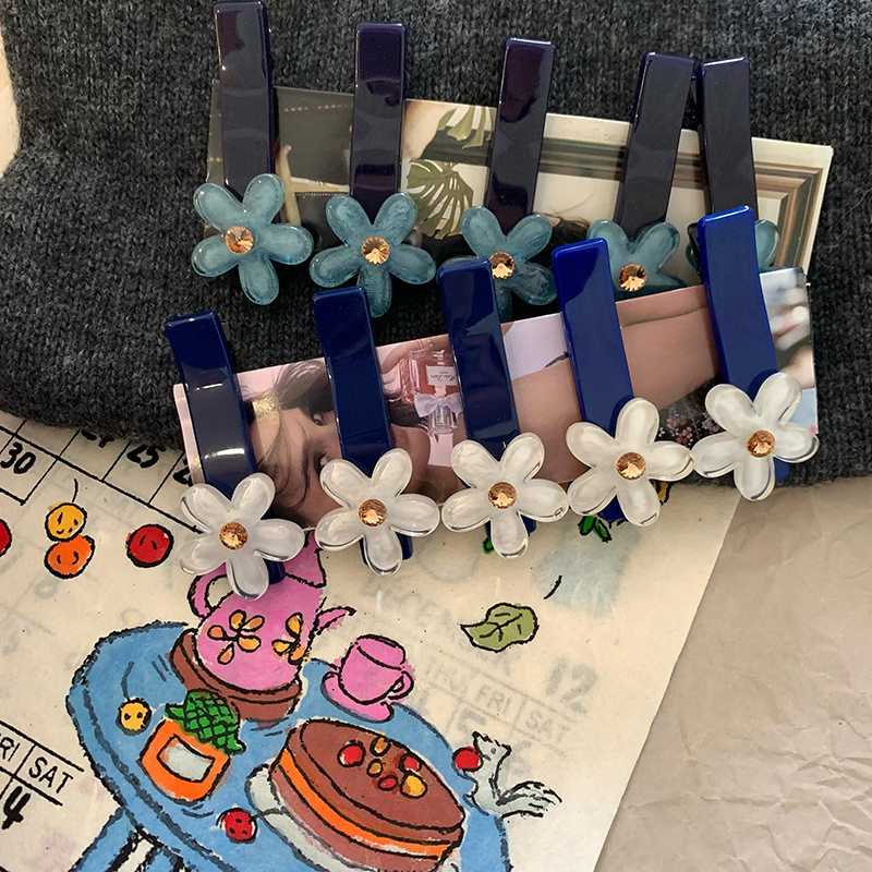 韩国复古白蓝色透明花朵鸭嘴夹水晶闪钻小花边夹甜美发夹刘海夹,淘宝优惠券,粉丝福利购,淘宝优惠卷