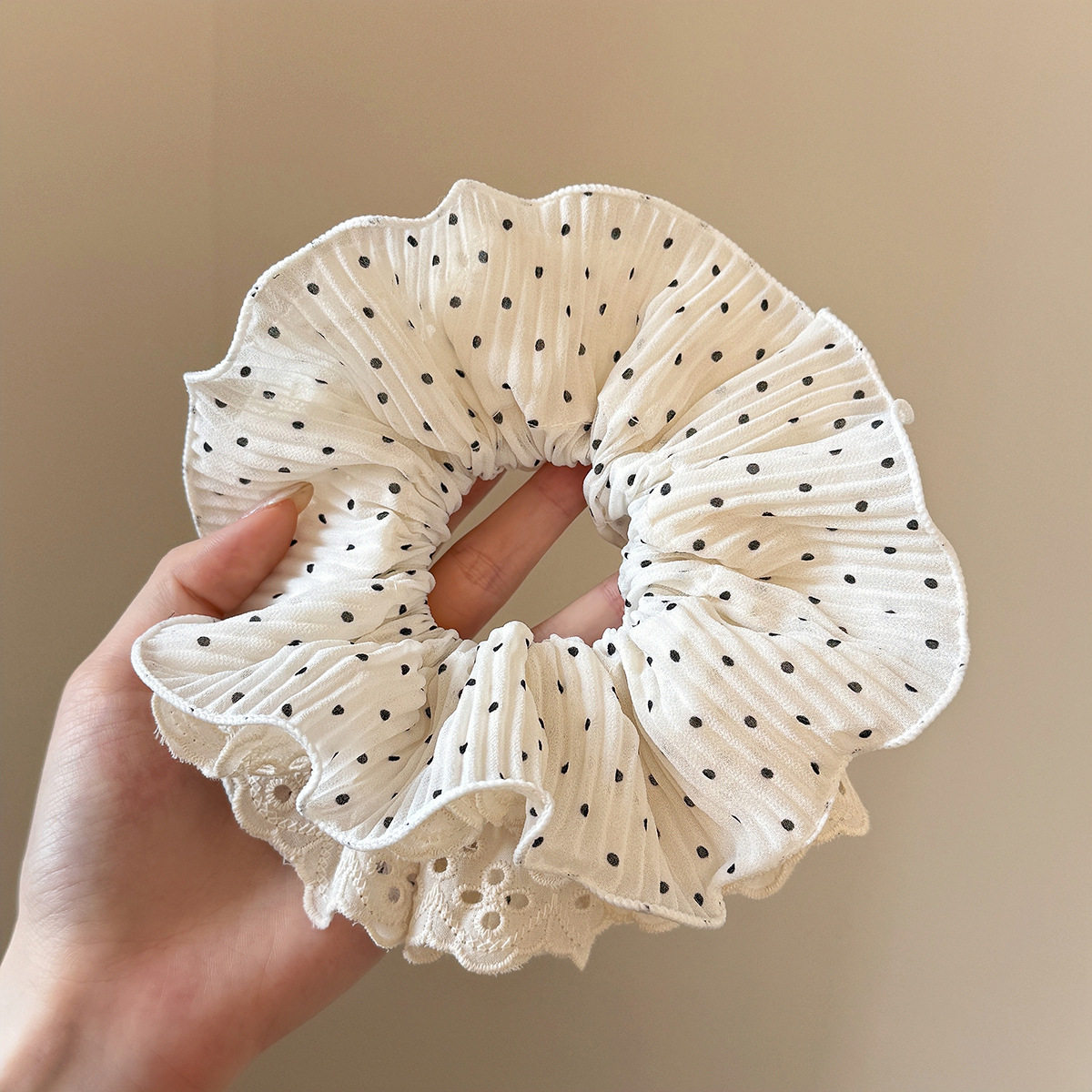 四层网纱蕾丝褶皱大肠发圈黑白波点慵懒风发饰简约百搭出行发绳女,淘宝优惠券,粉丝福利购,淘宝优惠卷