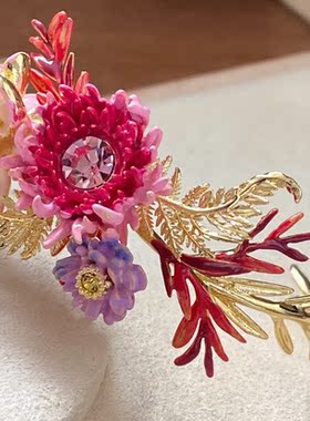 法国l未来花束紫菀荷花菊花蕨叶宝石手镯轻奢小众设计礼物女友