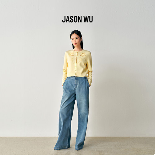 JASON WU2026年春季新款刺绣圆领开衫女士长袖绣花修身毛针织衫 - 图2