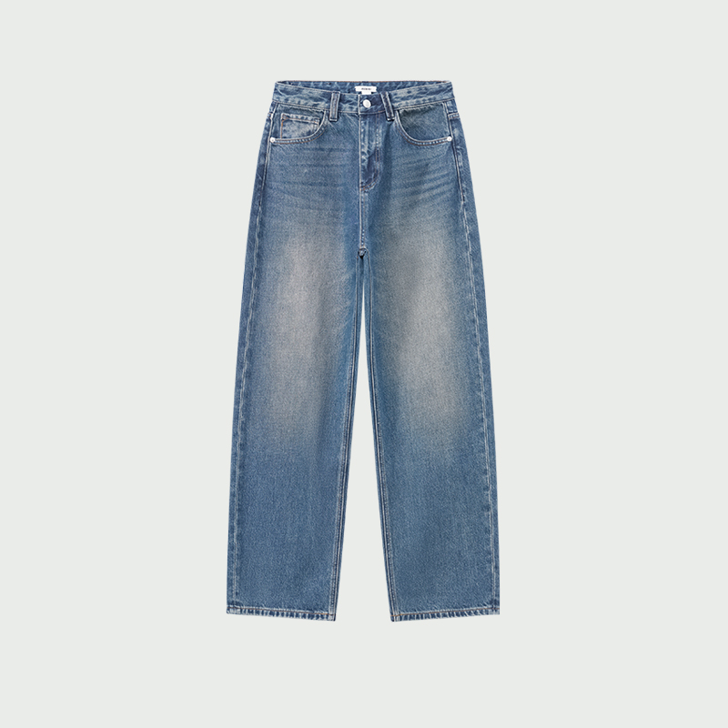 JASON WU2025秋季新款时尚复古怀旧小茧型直筒宽松通勤牛仔裤裤子 - 图0