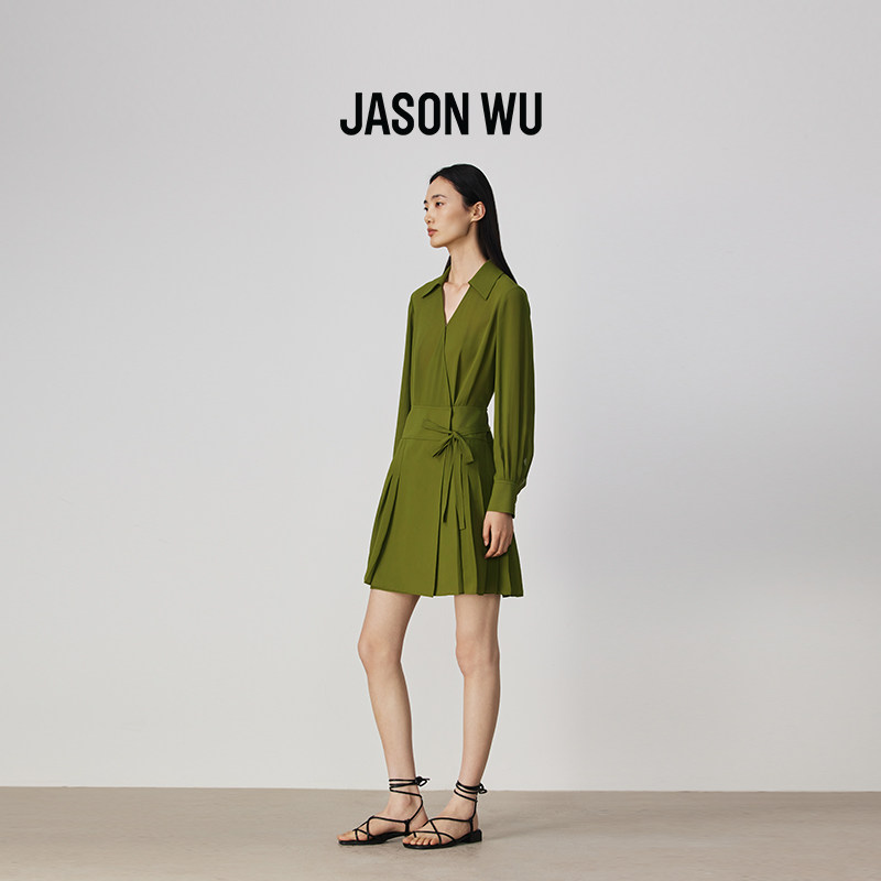 【刘亦菲同款】JASON WU25秋季新款气质百褶衬衫系带连衣裙雪纺裙,淘宝优惠券,粉丝福利购,淘宝优惠卷