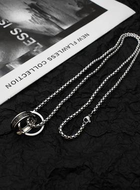 钛钢不掉色双圆环项链百搭简约中性配饰潮男潮女街头嘻哈戒指吊坠