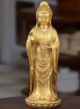 纯铜观音菩萨摆件站莲花观音家居门店装饰大号黄铜南海Z观世音佛