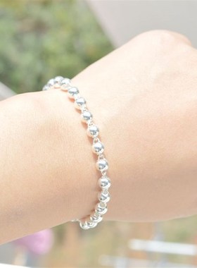 正品999纯银圆珠子韩版情侣手链男女款佛珠银饰珠子手链宝宝礼物