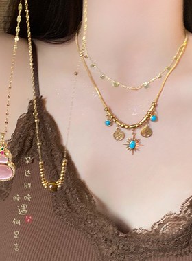 中式风粉色玉葫芦项链女2024新款爆款锁骨链轻奢高级感颈链配饰品