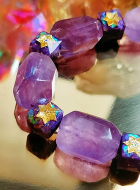 天然紫水晶大颗粒切面许愿成愿学生冥想白领工作手链手串手环女