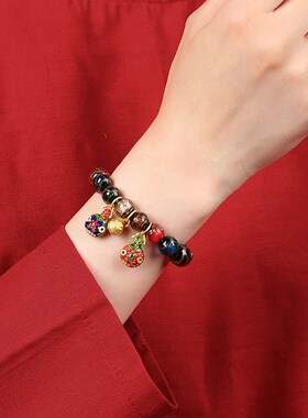 普陀山 香灰琉璃吞金兽手串古法琉璃景泰蓝手链多宝五色佛珠男女