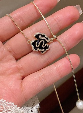 百搭时尚黑色玫瑰花项链珍珠小众设计感轻奢滴釉潮个性气质锁骨链