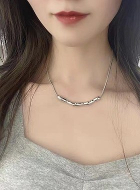 韩国不规则褶皱几何项链金属冷淡风锁骨链个性气质颈链项饰女