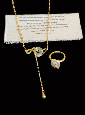 EARMOON 灵蛇缠绕平安扣吊坠戒指女新中式复古优雅百搭颈链毛衣链