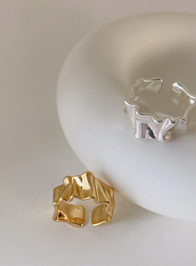 EARMOON 高级感不规则褶皱纹理开口戒指女小众戒指个性指环饰品女