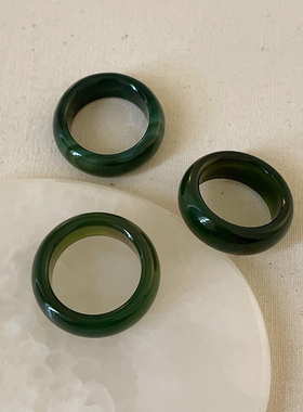 EARMOON 小众轻奢玛瑙绿戒指女复古独特个性时尚气质优雅百搭指环