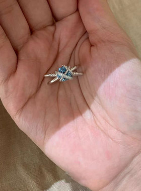 高级感冰川交错蓝钻戒指女轻奢个性甜美气质时尚潮流百搭指环戒子