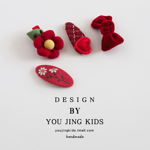 红色丝绒蝴蝶结发夹儿童新年大红女孩发卡刘海夹女童BB夹宝宝头饰 - 图2