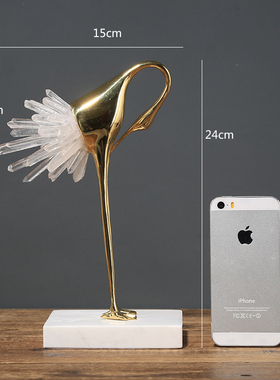 纯铜轻奢水晶仙鹤摆件样板房客厅电视柜桌面玄关摆设家居装饰品
