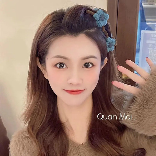 秋冬糖果色花朵毛绒抓夹小号发夹后脑勺毛线发抓发卡毛毛夹子头饰 - 图2
