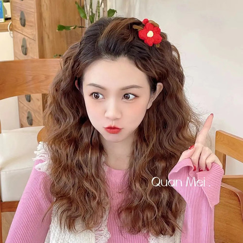 秋冬糖果色花朵毛绒抓夹小号发夹后脑勺毛线发抓发卡毛毛夹子头饰 - 图0