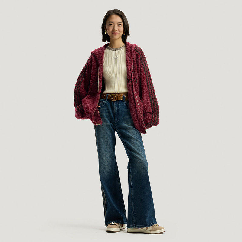 Adidas阿迪达斯三叶草明星同款马年红色绒面男女连帽外套KT0718,淘宝优惠券,粉丝福利购,淘宝优惠卷