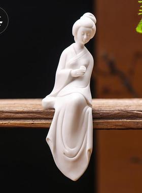 精品白瓷手工古典礼品中式陶瓷人物小摆件琴棋书画仕女家居装饰品