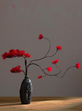 彷真中式迎客松盆景摆件禅意陶瓷花瓶套装客厅酒店餐桌桌面松树