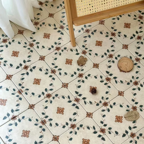 设计师款田园风复古做旧花砖地贴自粘防水防滑出租屋旧房翻新地贴 - 图1