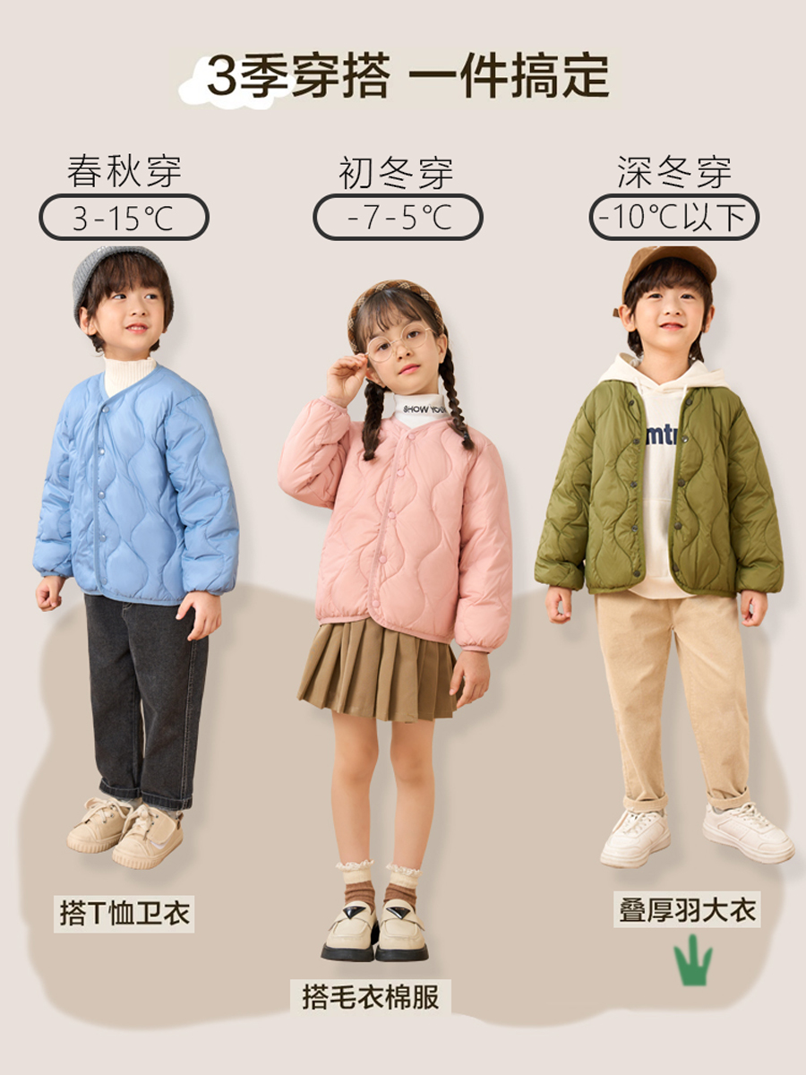 儿童羽绒丝内胆轻薄男童冬季女童宝宝童装内穿羽绒丝服保暖外套 - 图0