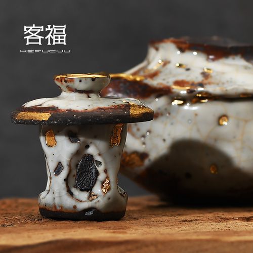 客福手作志野盖置盖托高越敦煌柴烧盖架禅意茶道紫砂壶盖托搁置架 - 图1