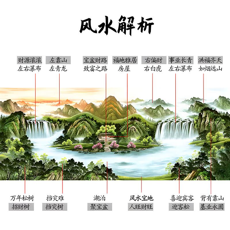 中式风格山水画客厅挂画聚宝盆风景国画装饰画办公室中堂背景墙风 - 图0