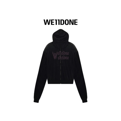 WE11DONE男女同款刺绣全拉链网眼连帽衫 - 图2