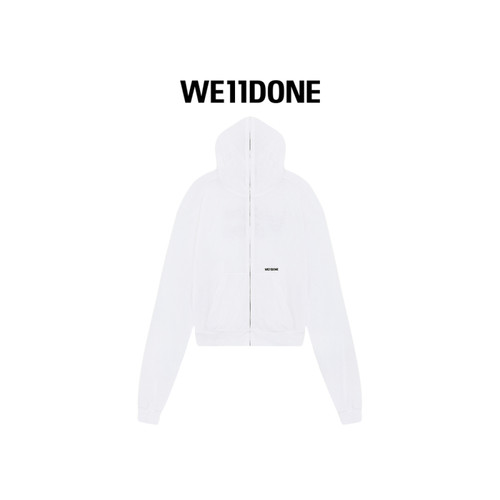 WE11DONE男女同款刺绣全拉链网眼连帽衫 - 图1