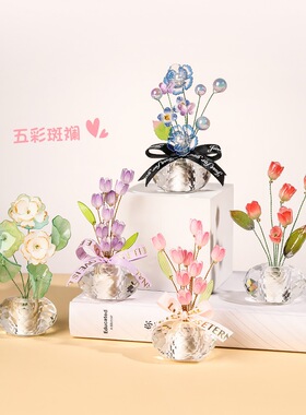 【水晶幸运花装饰品摆件】中式精美汽车家居桌面中控摆饰水晶礼物