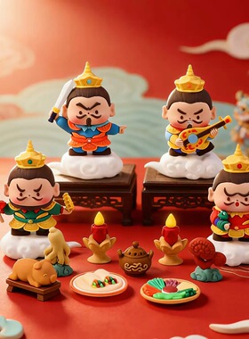 【四大天王】国潮风调雨顺卡通软胶玩偶神仙贡品迷你桌面摆件礼物