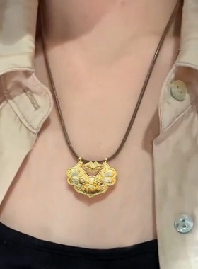 双鱼锦鲤锁包项链女2022新款编织古风金色平安长命锁吊坠饰品