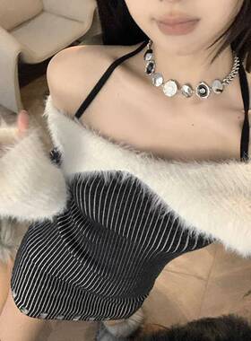 y2k辣妹项链女潮原创设计复古冷珐琅玫瑰印花油画镜框时尚choker