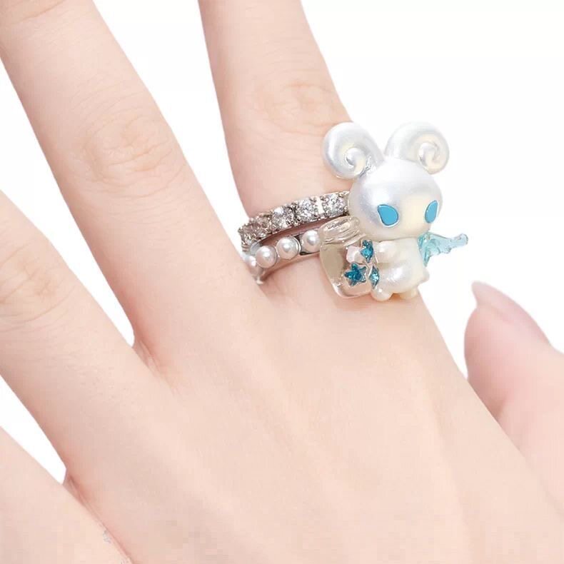 Star Bunny Pearlescent Ring Zircon Pearl Resin Ring