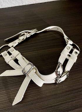 原创设计 白色双层皮带蝴蝶结颈饰项圈