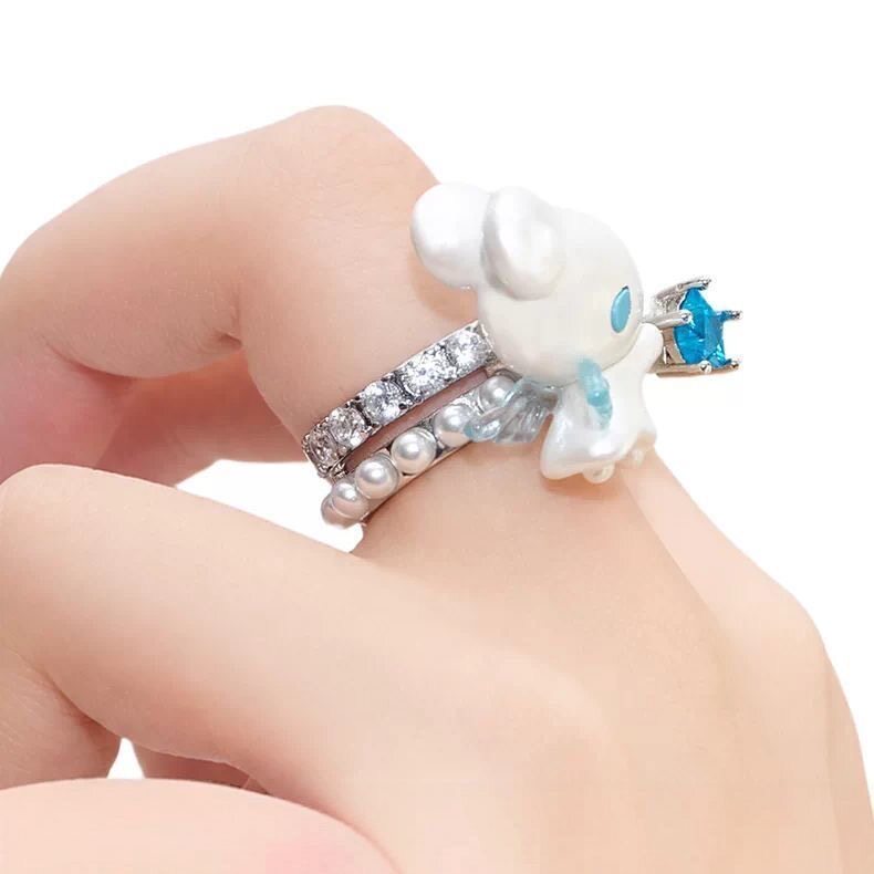 Star Bunny Pearlescent Ring Zircon Pearl Resin Ring