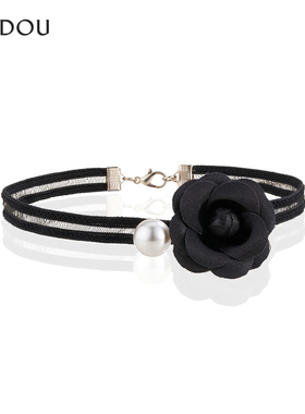 阿吉豆AJIDOU项链女款玫瑰颈圈织物锁骨链新款日常项圈轻奢短颈链