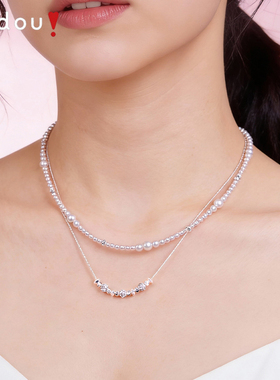 阿吉豆项链女气泡珍珠双层锁骨链