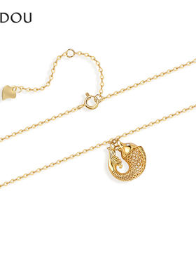 阿吉豆AJIDOU项链女金色锦鲤吊坠短颈链新中式轻奢小众女士锁骨链