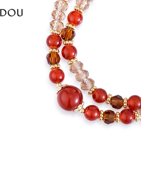 阿吉豆AJIDOU手链女款红色玛瑙手串水晶国风串珠双层叠戴手饰饰品